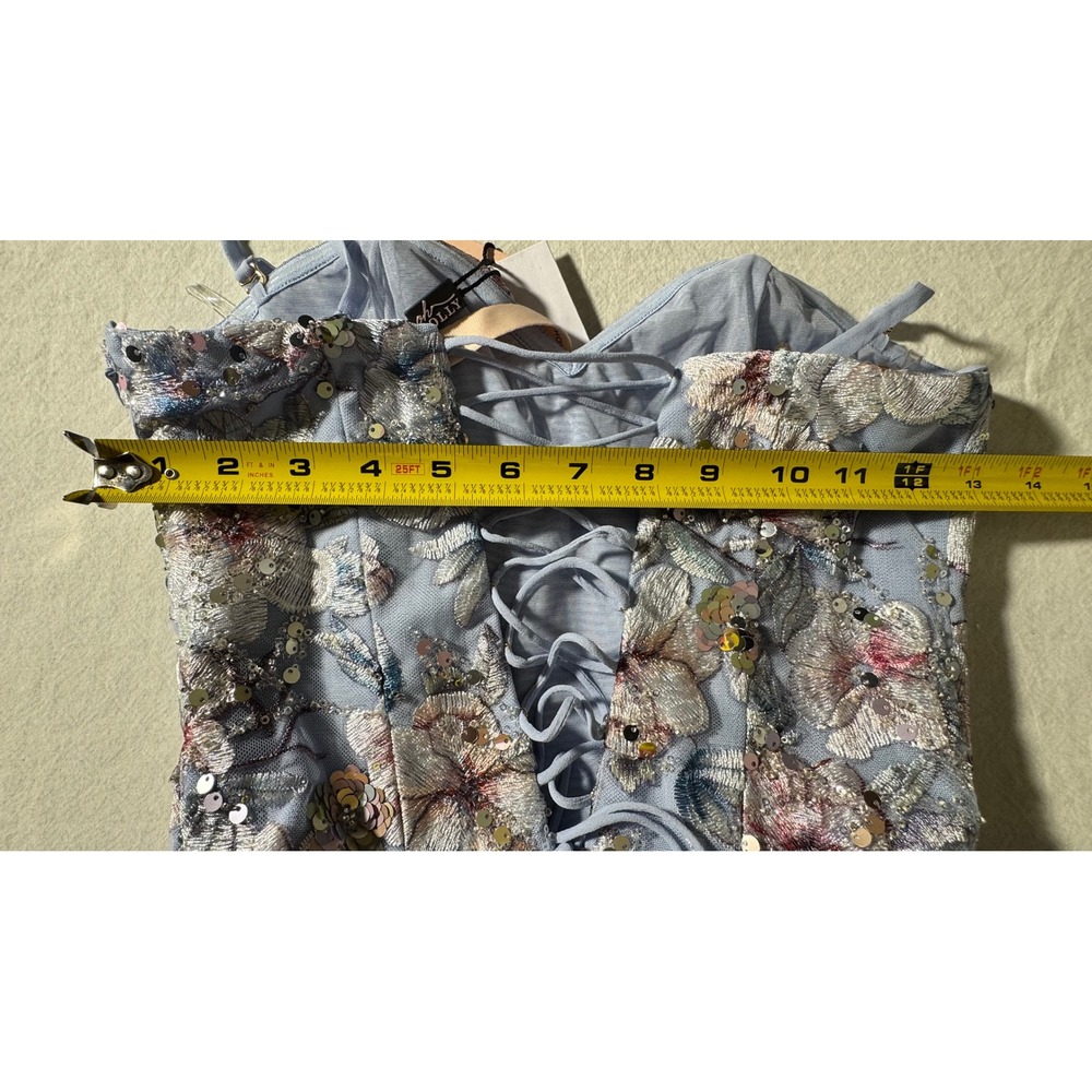 Oh Polly Blue Floral Embroidered Corset Maxi Dress Lace Up Back US 4 New - Picture 8 of 10